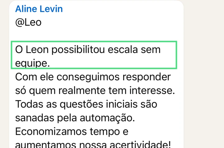 Mensagem de Aline sobre o LEON