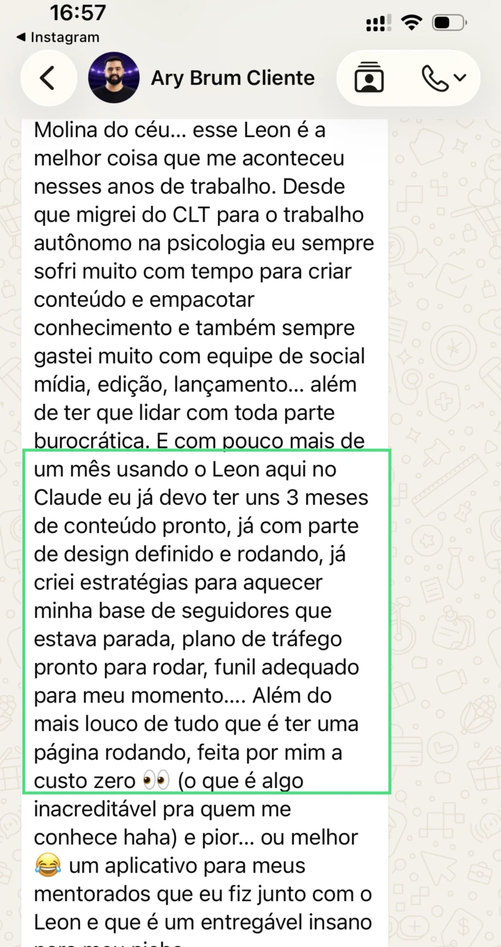 Mensagem de Ary sobre o LEON