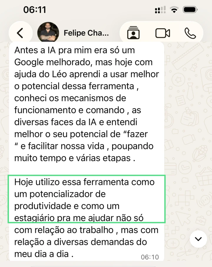 Mensagem de Felipe sobre o LEON
