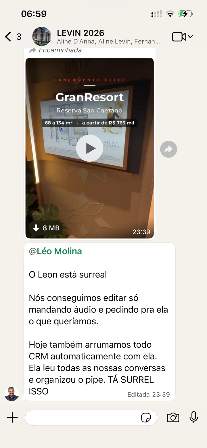Mensagem de operação da Levin sobre o LEON