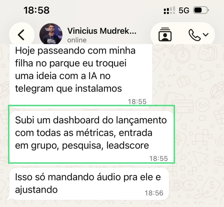 Mensagem de Vinicius sobre o LEON